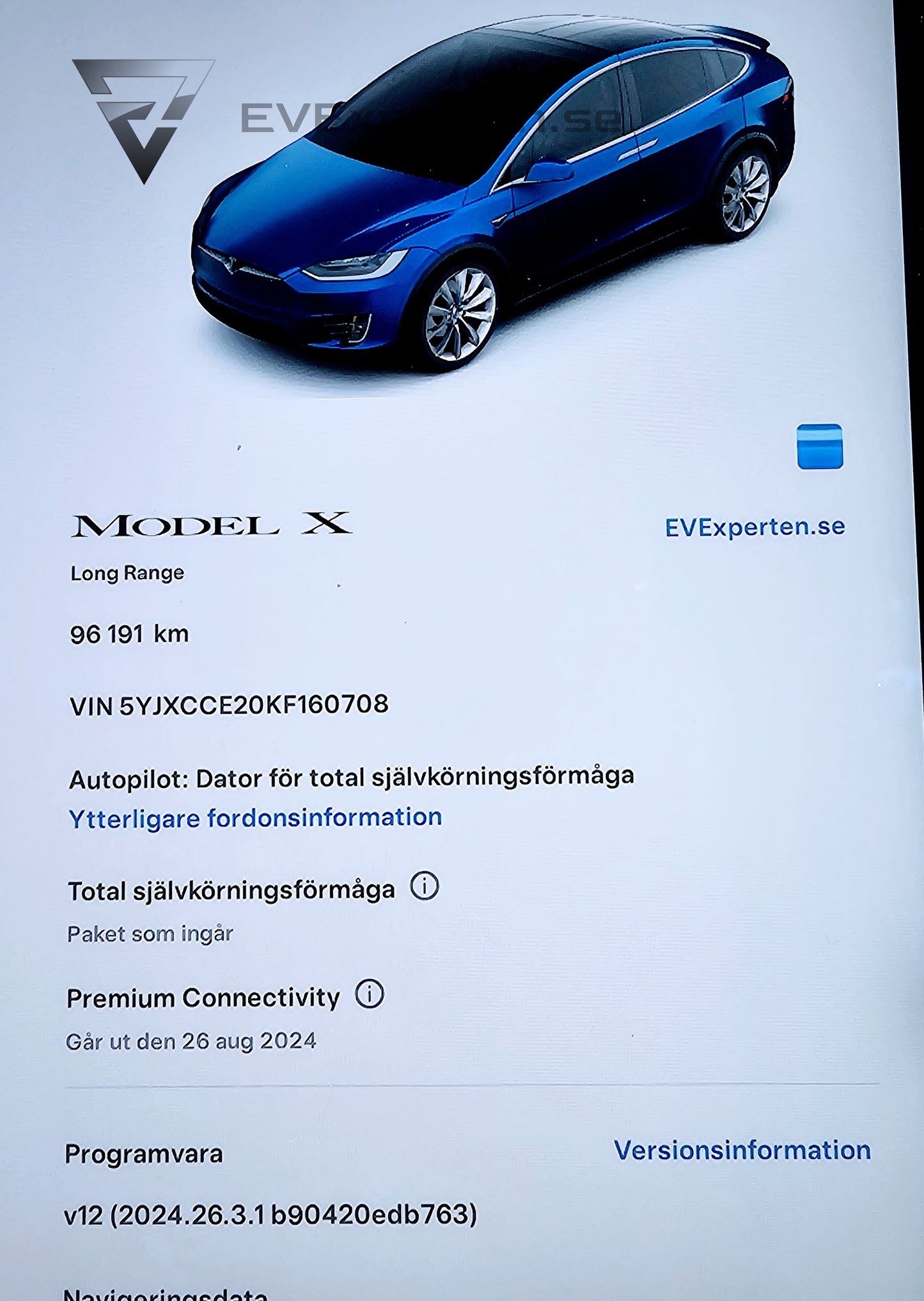 Reservationsavgift - Tesla Model X Long Range AWD Raven 7 Sits - 22" TNA & FSD - 2019